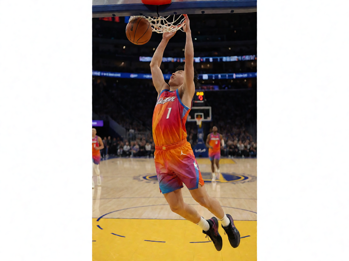 NBA篮球比赛现场，球员扣篮精彩瞬间